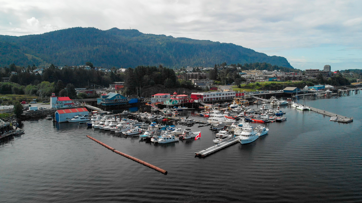 This shot of Prince Rupert was taken by a drone. The photographer is a licensed drone operator and had legal permission to fly in this space.